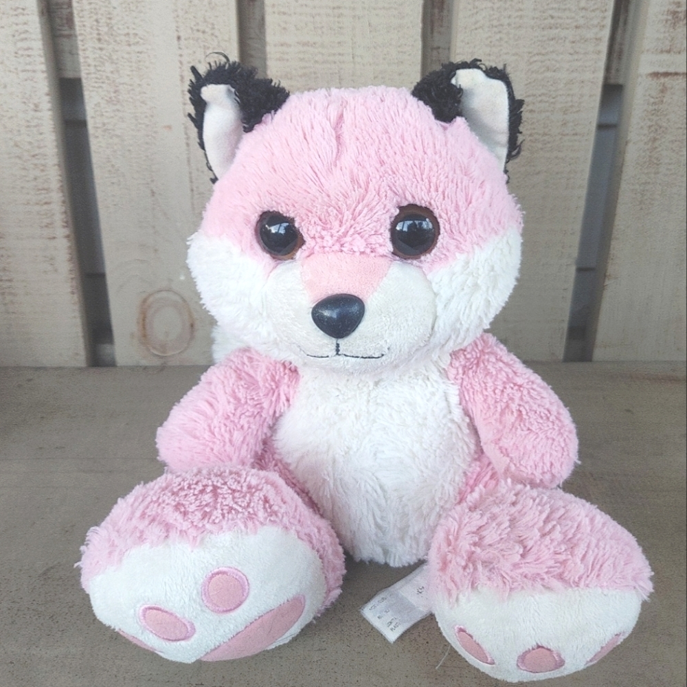 Aurora Trixy Fox Pink & White Plush Black Ears Stuffed Animal Soft Toy 10" Paws.
